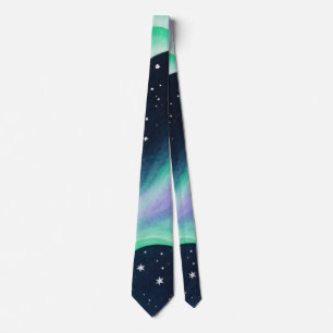 Gravata Aurora Borealis, padrão verde e roxo