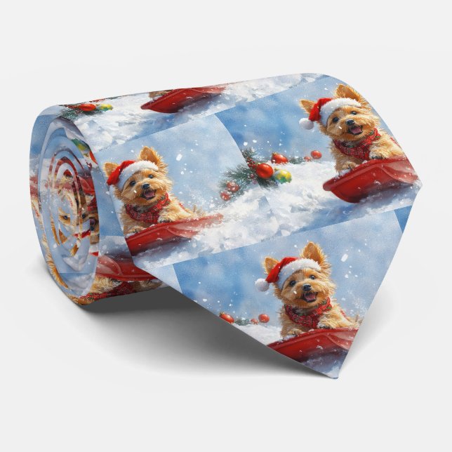Gravata Australian Terrier no Trenó Deixe Nevar Natal (Rolled)