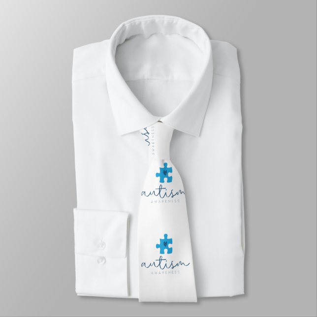 Gravata autism awareness blue puzzle piece heart  (Amarrado)