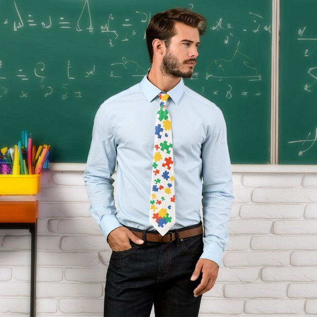 Gravata Autismo Sensibilização Partes Quebra-cabeça Colori (Autism Awareness Colorful Puzzle Pieces Neck Tie)