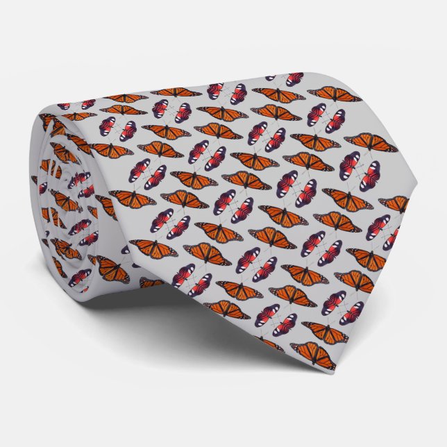 Gravata Autumn Butterfly Frenzy (Cinza Claro) (Rolled)