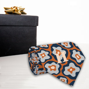 Gravata Autumn Cobalt Blues — Monograma de Flores de Ovos