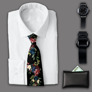 Gravata Autumn Mystique Florals Botanicals Black Monograma