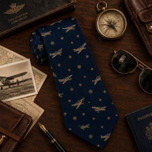 Gravata Aviação Vintage Navy Dourado