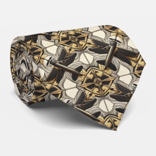 Gravata Avião a Jato Preto e Dourado Masculino