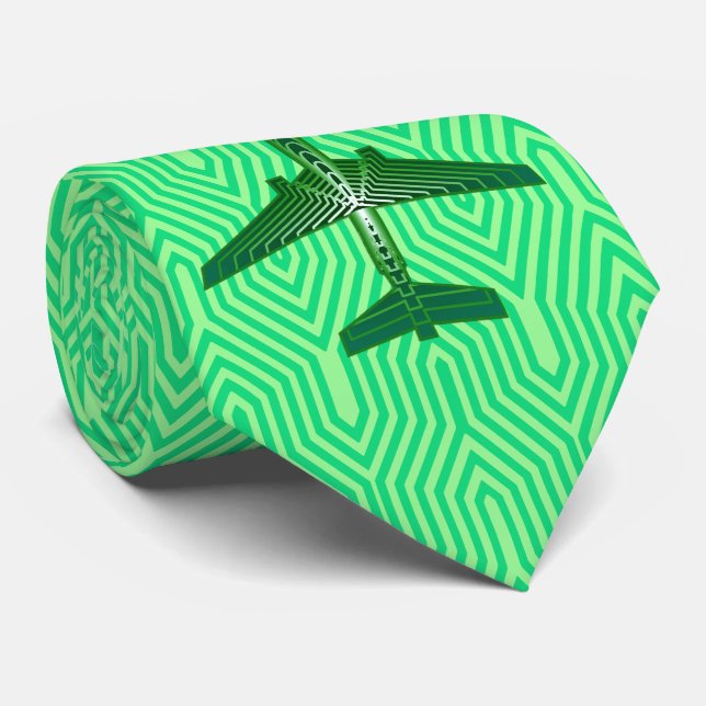 Gravata Avião Art Déco, Esmeralda e Verde Jade (Rolled)