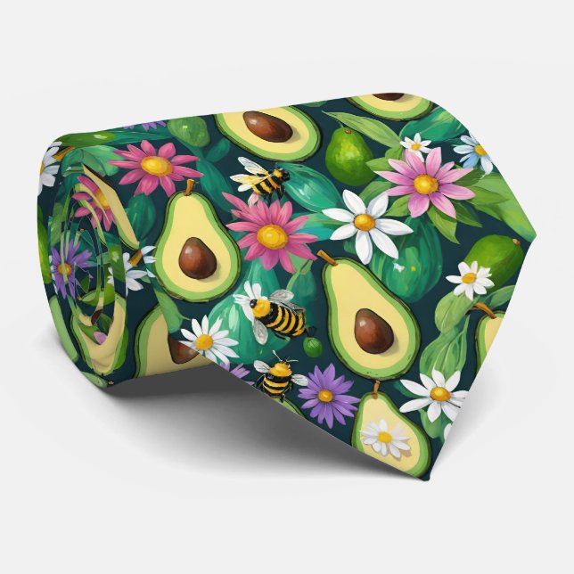 Gravata Avocados com abelha e flores (Rolled)