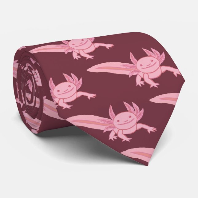 Gravata Axolote Rosa Sorrindo – Design Kawaii Fofo (Rolled)