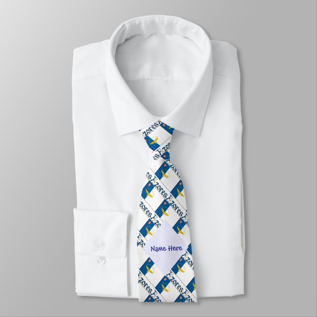 Gravata Azores Bandeira Açoriana Personalizada em Xadrez  (Amarrado)