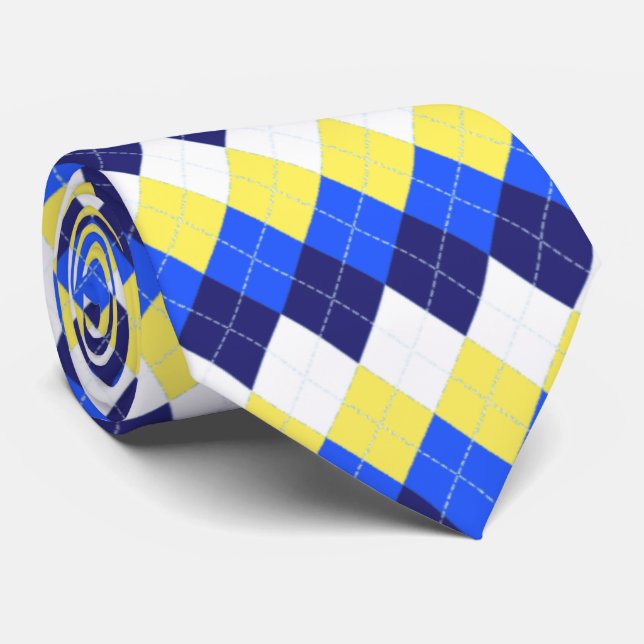 Gravata Azul, Amarelo Limão e Argyle Branco (Rolled)