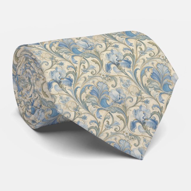 Gravata Azul Art Nouveau (Rolled)