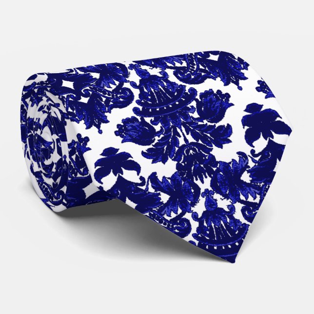 Gravata Azul clássico Damask (Rolled)