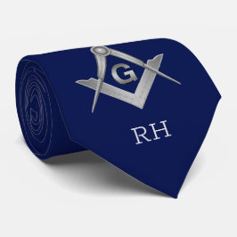 Gravata Azul Clássico e Silver Masonic Monograma
