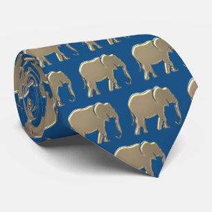 Gravata Azul Clássico Padrão de Elefante Dourado Moderno
