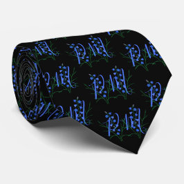 Gravata Azul com Monograma Preto