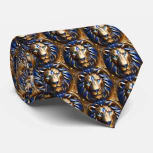 Gravata Azul De Sapphire E Leão Dourado,