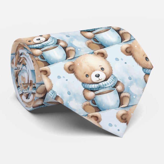 Gravata Azul de Urso de Pelúcia (Rolled)