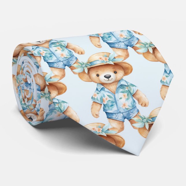 Gravata Azul de Urso de Pelúcia (Rolled)