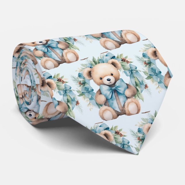 Gravata Azul de Urso de Pelúcia (Rolled)