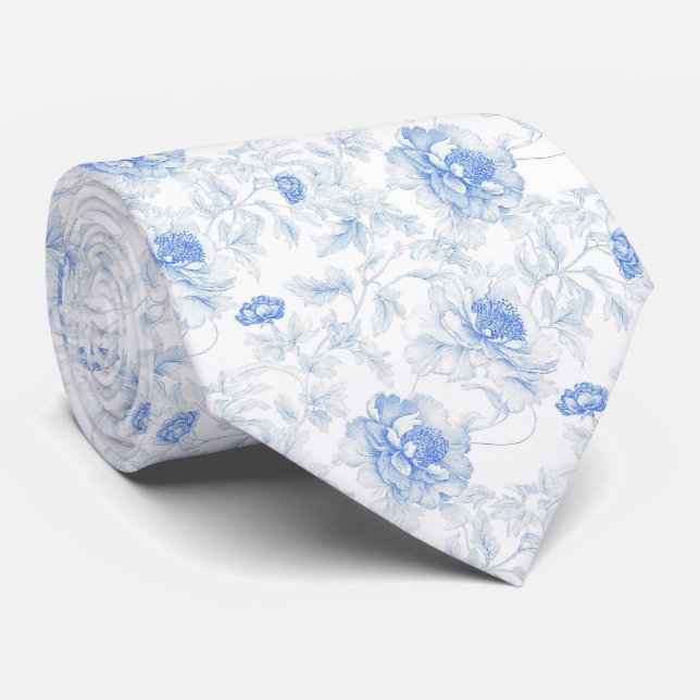 gravata azul delicada com toile de jouy (Rolled)