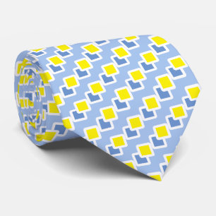 Gravata Azul e Amarelo Elegantes Modernos em Quadrados sob