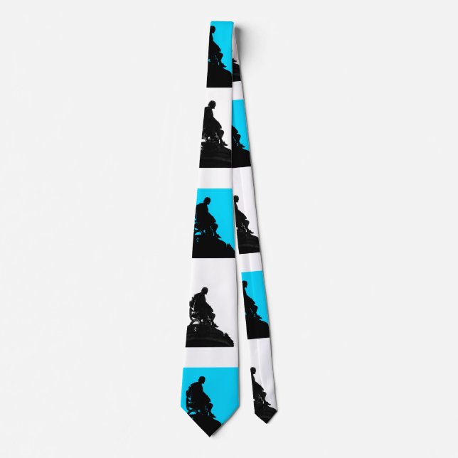 Gravata Azul e branco com silhueta Shakespeare preta (Frente)