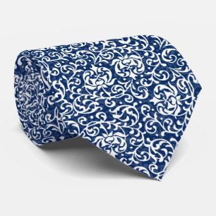 Gravata Azul e Branco William Morris Style Tudor Floral