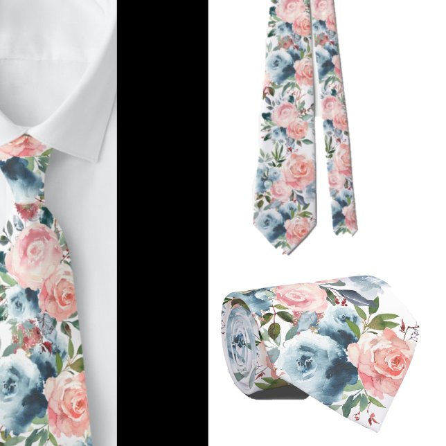 Gravata Azul e Rosa Flores Rosas Floral Formal (Criador carregado)