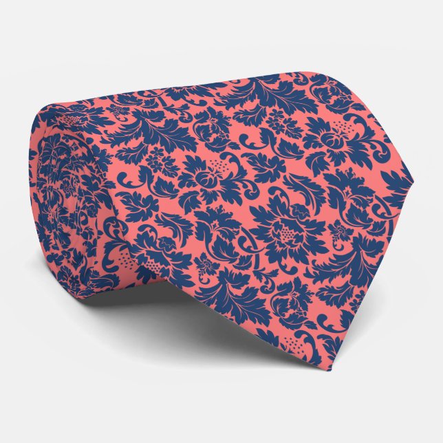 Gravata Azul e vermelho-coral legante (Rolled)