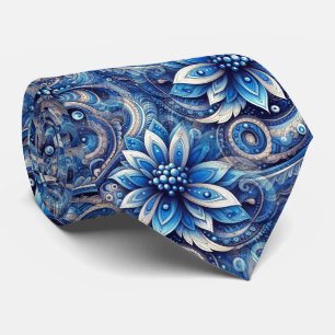 Gravata Azul Escuro Azul Marinho Preto Padrão Artístico de