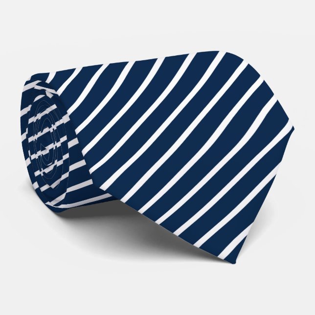 Gravata Azul Escuro e Branco Clássicos de Homens com Strip (Rolled)