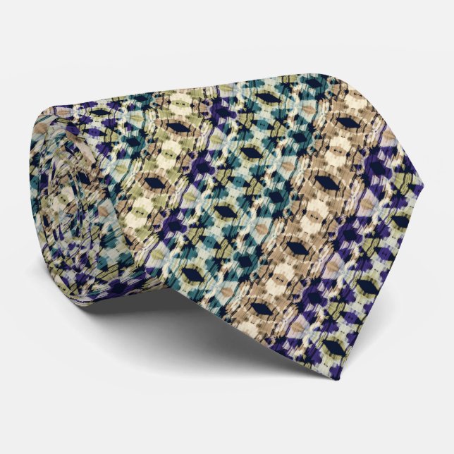 Gravata Azul-étnico, ikat bege (Rolled)
