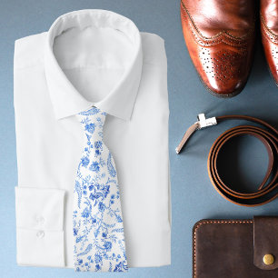 Gravata Azul Floral Paisley Branco Traje de Noivo Casament