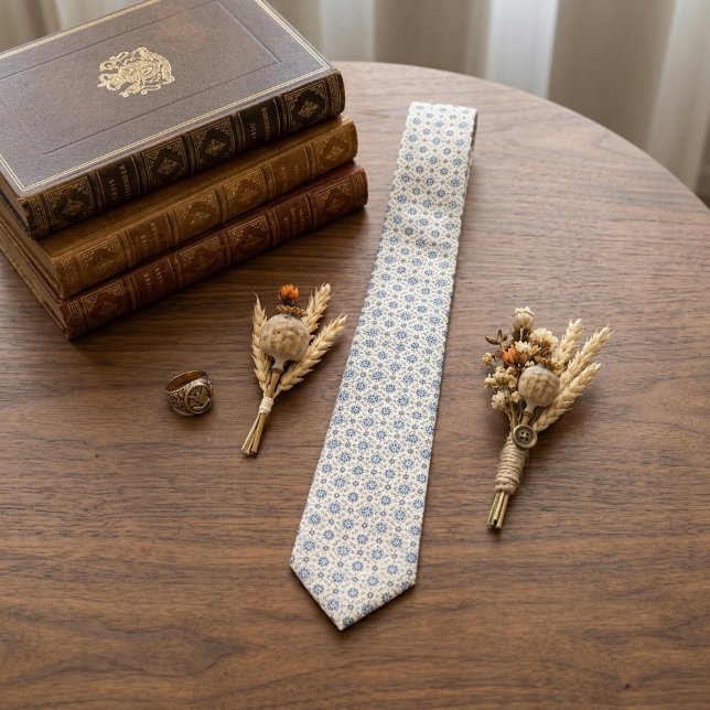 Gravata Azul Francês Micro-Foulard de Marfim (Criador carregado)