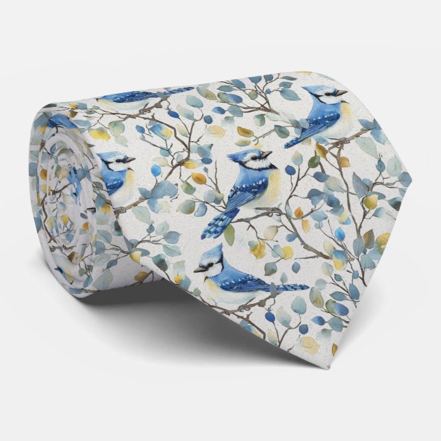 Gravata Azul Gaio Em Flores Amarelas (Rolled)