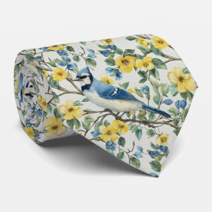 Gravata Azul Gaio Em Flores Amarelas