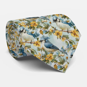 Gravata Azul Gaio Em Flores Amarelas