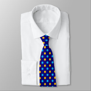 Gravata Azul Marinho Amarelo Ciano Desenho de Bolinhas
