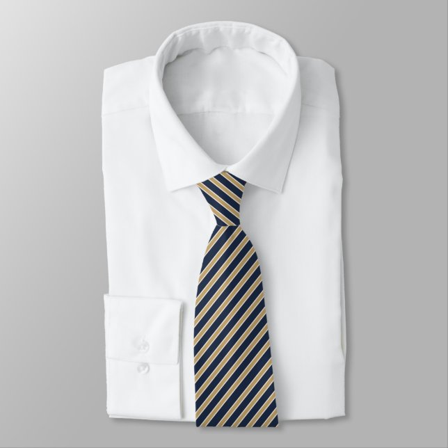 Gravata Azul Marinho Camelo Creme Listra Repp (Amarrado)