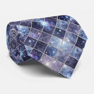 Gravata Azul Marinho Celestial Diamante Treliça Estrela