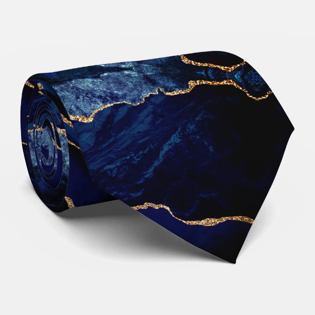 Gravata Azul Marinho com Glitter Dourado Mármore B (Rolled)