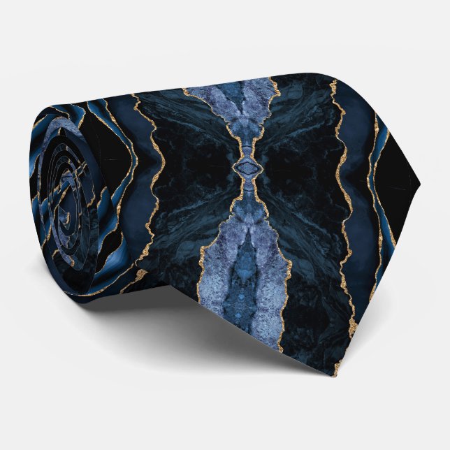 Gravata Azul Marinho com Lantejoulas Douradas (Rolled)