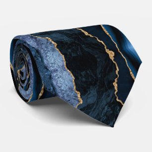 Gravata Azul Marinho com Mármore Dourado