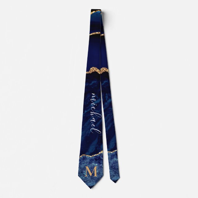 Gravata Azul Marinho com Nome Personalizado Letra  (Frente)