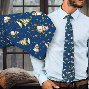 Gravata azul marinho com padrão de boneco de neve
