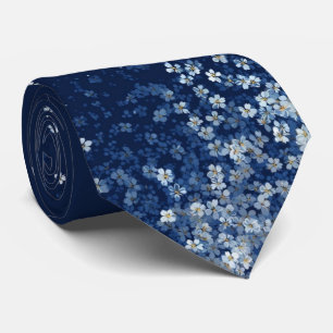 Gravata Azul Marinho com Ponta Floral Esqueci-Me-N