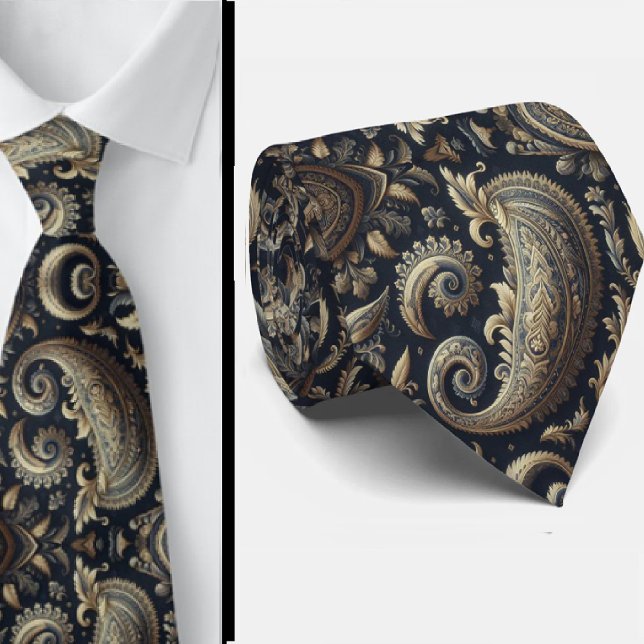 Gravata azul marinho e dourada com jacquard de pai (Criador carregado)