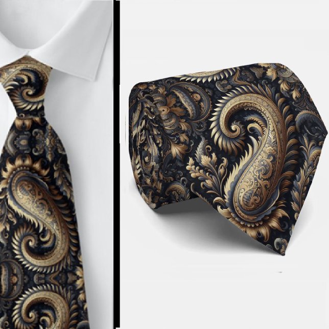Gravata azul marinho e dourada com jacquard de pai (Criador carregado)
