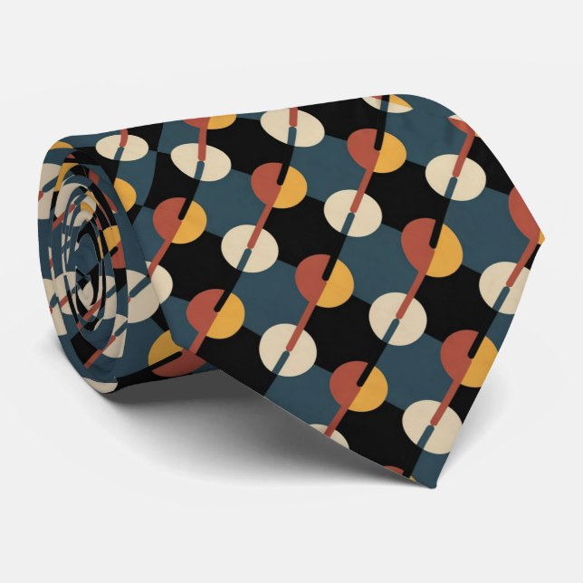 Gravata Azul Marinho e Multicolorida com Círculos  (Rolled)