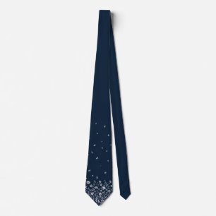 Gravata Azul Marinho Elegante com Acentos Florais 